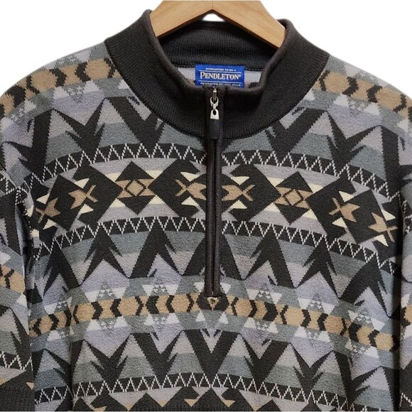 Pendleton Sweater Mens Sz L Gray Cotton Knit 1/4 Zip Lg Slv Elbow Pad Preppy - Picture 3 of 9